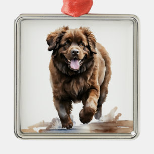 LARGE BROWN NEWFOUNDLAND HUND ORNAMENT AUS METALL