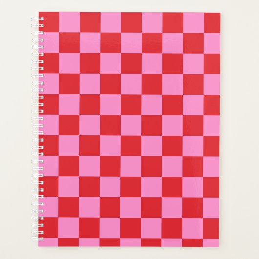 Large Cherry Red and Pink Checkerboard Planner Planer (Vorderseite)