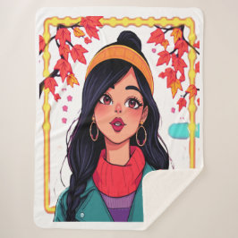 Large Cozy Autumn Girl Fleece Blanket – Oversized  Sherpadecke