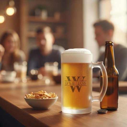 Large Custom Monogram Initial  Mattglas Bierglas
