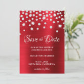 Large Diamond Confetti Red Ombre Foil Save The Date (Stehend Vorderseite)