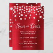 Large Diamond Confetti Red Ombre Foil Save The Date (Vorne/Hinten)