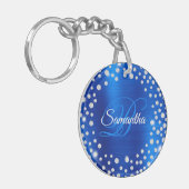 Large Diamond Confetti Royal Blue Foil Monogram Schlüsselanhänger (Vorderseite links)