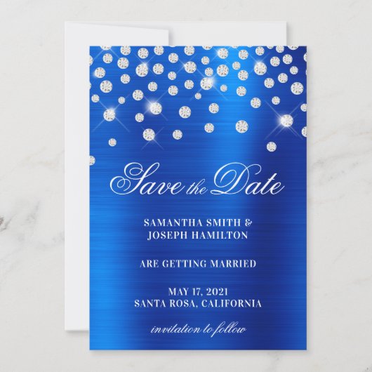 Large Diamond Confetti Royal Blue Ombre Foil Save The Date (Vorderseite)