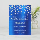 Large Diamond Confetti Royal Blue Ombre Foil Save The Date (Stehend Vorderseite)