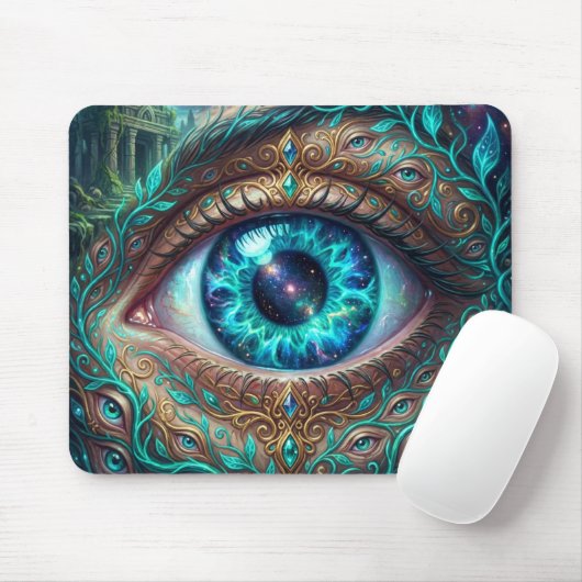 Large Electric Blue Eye In Fantasy Scene Mousepad (Mit Mouse)