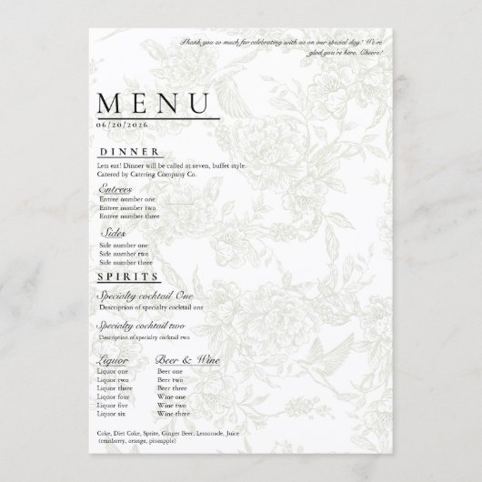 Large Floral Wedding Menu Menükarte (Vorderseite)