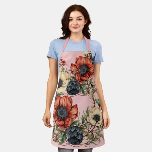 Large Florals Rich Rust, Deep Purple, Cream Schürze (Getragen)