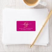 Large Gold Monogram, White Script Name, Fuchsia Adressaufkleber (Insitu)