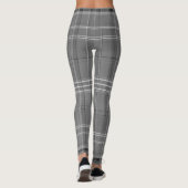 Large Grayscale White Line Tartan Plaid Leggings (Rückseite)
