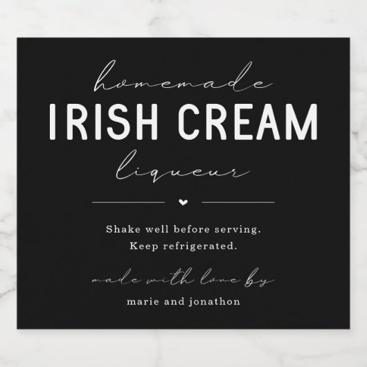 Large Homemade Irish Cream Liqueur Bottle Label Alkoholflaschenetikett (Einzelnes Label)