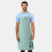 Large Letter Monogram Teal Blue Floral Pattern Schürze (Getragen)