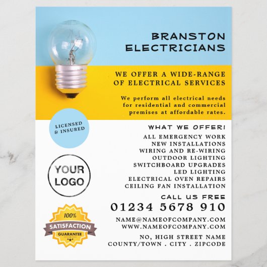 Large Lightbulb Electrician Advertising Flyer (Vorne)