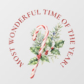 LARGE-Most Wonderful Time, Candy Cane Weihnachten Fensteraufkleber (Blatt)