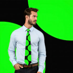 Large Neon Green Dots on Black Background Tie Krawatte
