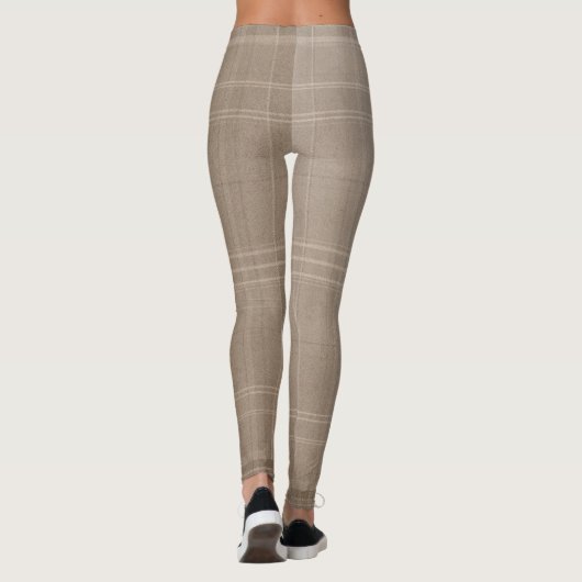 Large Neutral Light Taupe Wool Tartan Leggings (Rückseite)