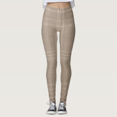 Large Neutral Light Taupe Wool Tartan Leggings (Vorderseite)