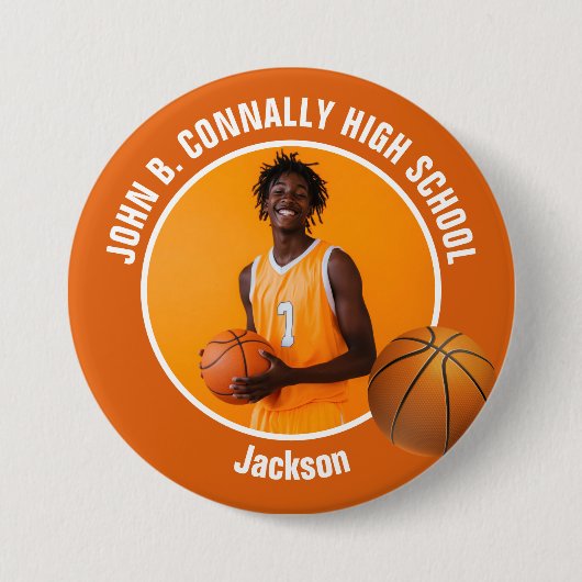 Large Orange High School Basketball Player Photo Button (Vorderseite)