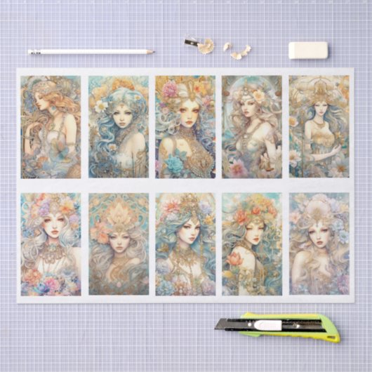 Large Pastel Watercolor Floral Mermaid Decoupage Seidenpapier (Handwerk)