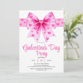 Large pink bow and hearts Galentine's Day party Einladung (Stehend Vorderseite)
