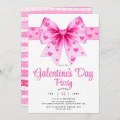 Large pink bow and hearts Galentine's Day party    Einladung (Vorne/Hinten)