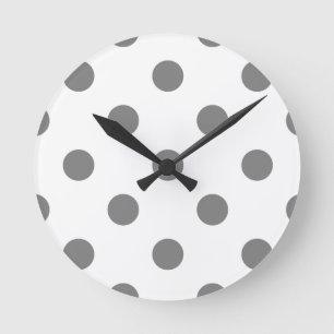 Large Polka Dots - Gray on White Runde Wanduhr