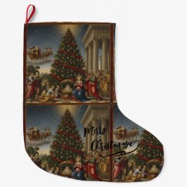 Large Polyester Nativity Santa Christmas Stocking Großer Weihnachtsstrumpf
