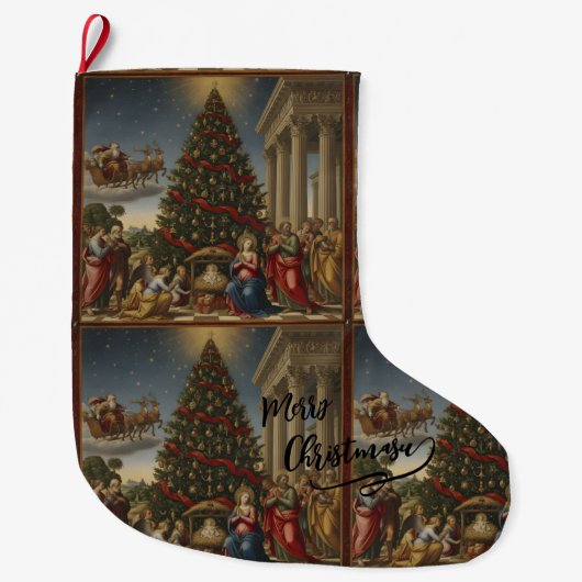 Large Polyester Nativity Santa Christmas Stocking Großer Weihnachtsstrumpf (Vorderseite)