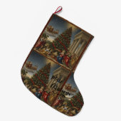 Large Polyester Nativity Santa Christmas Stocking Großer Weihnachtsstrumpf (Vorderansicht (hängend))