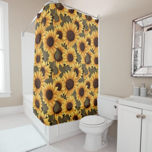 Large Pretty Sunflower Illustration All Over Print Duschvorhang (Beispiel)