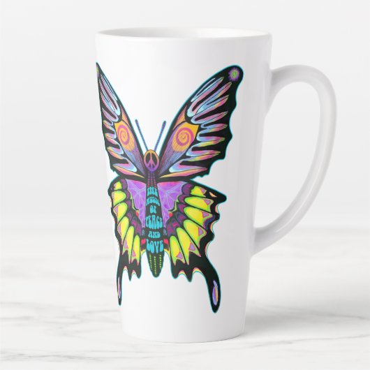 Large Psychedelic Peace Liebe Music Butterfly Milchtasse (Rechts)