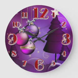 Large Purple Christmas Bauble Tree Große Wanduhr