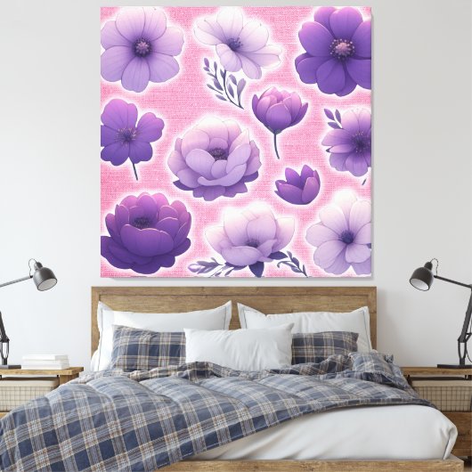 Large Purple Floral Canvas Wall Art – Aesthetic Leinwanddruck (Insitu (Schlafzimmer))