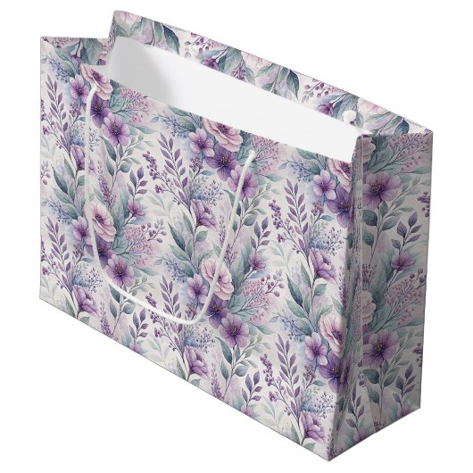 Large Purple Lavender Floral Gift Bag Große Geschenktüte (Vorderseite Schrägansicht)