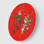 Large Red Cardinal and English Robin Wall Clock Große Wanduhr (Winkel)