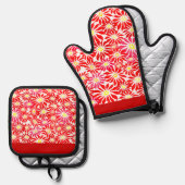 Large Red Poinsettia Flowers Pattern Kitchen Towel Ofenhandschuh & Topflappen-Set (Vorderseite/Rückseite)