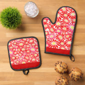 Large Red Poinsettia Flowers Pattern Kitchen Towel Ofenhandschuh & Topflappen-Set (Oben Unten)
