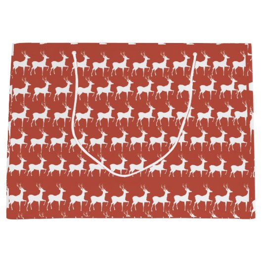 Large Red Reindeer Pattern Holiday Gift Bag Große Geschenktüte (Vorderseite)