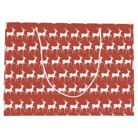 Large Red Reindeer Pattern Holiday Gift Bag Große Geschenktüte (Rückseite)