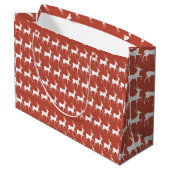 Large Red Reindeer Pattern Holiday Gift Bag Große Geschenktüte (Rückseite Schrägansicht)