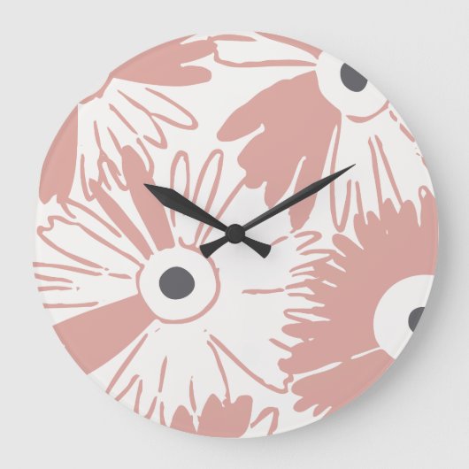 Large Retro Daisy Flower Power Dusty Rose Große Wanduhr (Vorderseite)