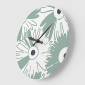 Large Retro Daisy Flower Power Muted Sage Green Große Wanduhr (Winkel)