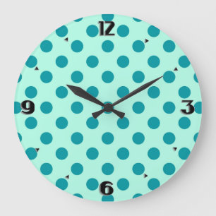 Large retro dots - aqua and turquoise große wanduhr