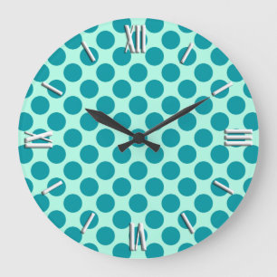Large retro dots - aqua and turquoise große wanduhr
