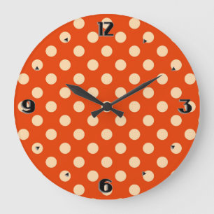 Large retro dots - mandarin and pale orange große wanduhr