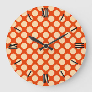 Large retro dots - pale orange and mandarin große wanduhr