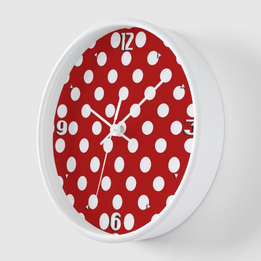 Large retro dots - red and white wanduhr (Winkel)
