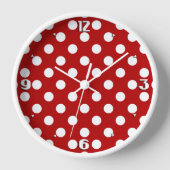 Large retro dots - red and white wanduhr (Vorderseite)
