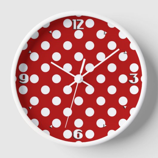 Large retro dots - red and white wanduhr (Vorderseite)