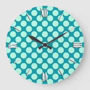 Large retro dots - turquoise and aqua große wanduhr